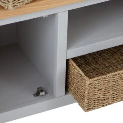 Salisbury Grey Painted Oak Large TV Unit With Wicker Baskets -Furniture Sale Shop lp ltvb g 4