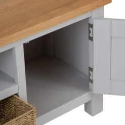 Salisbury Grey Painted Oak Large TV Unit With Wicker Baskets -Furniture Sale Shop lp ltvb g 6