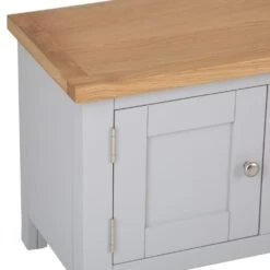 Salisbury Grey Painted Oak Large TV Unit With Wicker Baskets -Furniture Sale Shop lp ltvb g 7