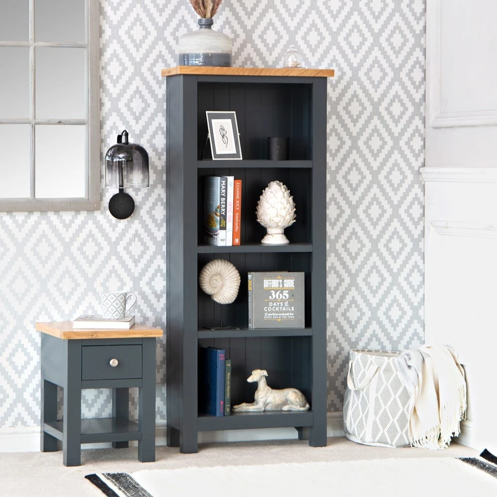 Salisbury Blue Painted Oak Small Narrow Bookcase 3 Salisbury Blue Painted Oak Small Narrow Bookcase