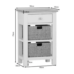 Salisbury Grey Painted Oak Telephone Table With Wicker Baskets -Furniture Sale Shop lp telb dims 2