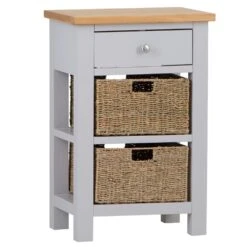 Salisbury Grey Painted Oak Telephone Table With Wicker Baskets -Furniture Sale Shop lp telb g 1