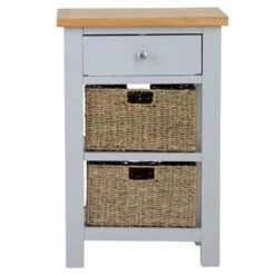 Salisbury Grey Painted Oak Telephone Table With Wicker Baskets -Furniture Sale Shop lp telb g 10