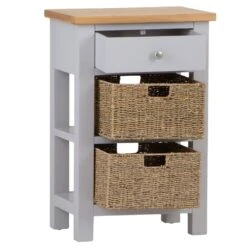 Salisbury Grey Painted Oak Telephone Table With Wicker Baskets -Furniture Sale Shop lp telb g 2