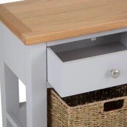 Salisbury Grey Painted Oak Telephone Table With Wicker Baskets -Furniture Sale Shop lp telb g 3