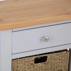Salisbury Grey Painted Oak Telephone Table With Wicker Baskets -Furniture Sale Shop lp telb g 4