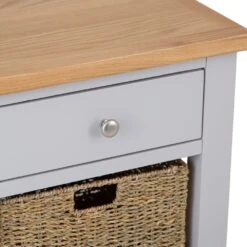 Salisbury Grey Painted Oak Telephone Table With Wicker Baskets -Furniture Sale Shop lp telb g 5