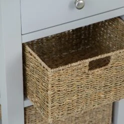 Salisbury Grey Painted Oak Telephone Table With Wicker Baskets -Furniture Sale Shop lp telb g 9
