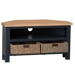 Salisbury Blue Painted Oak Corner TV Unit With Wicker Baskets 16 Salisbury Blue Painted Oak Corner TV Unit With Wicker Baskets -Furniture Sale Shop lp ctvb b 2