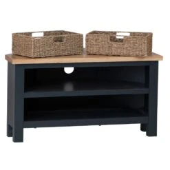 Salisbury Blue Painted Oak Corner TV Unit With Wicker Baskets 21 Salisbury Blue Painted Oak Corner TV Unit With Wicker Baskets -Furniture Sale Shop lp ctvb b 3