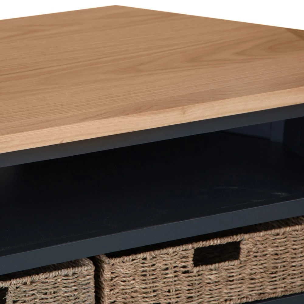 Salisbury Blue Painted Oak Corner TV Unit With Wicker Baskets 8 Salisbury Blue Painted Oak Corner TV Unit With Wicker Baskets - Image 6