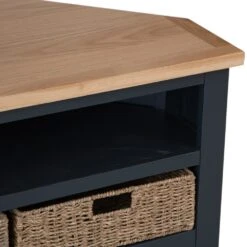 Salisbury Blue Painted Oak Corner TV Unit With Wicker Baskets 23 Salisbury Blue Painted Oak Corner TV Unit With Wicker Baskets -Furniture Sale Shop lp ctvb b 8
