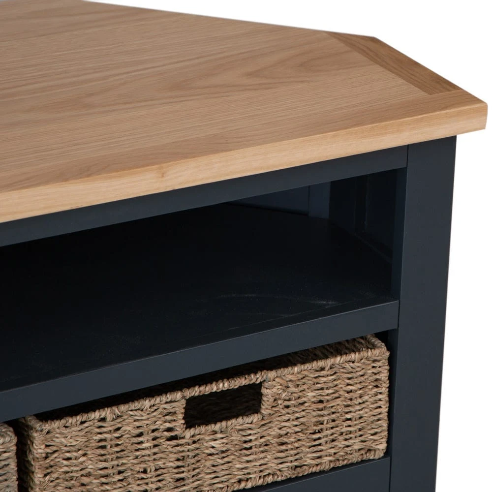 Salisbury Blue Painted Oak Corner TV Unit With Wicker Baskets 12 Salisbury Blue Painted Oak Corner TV Unit With Wicker Baskets - Image 10