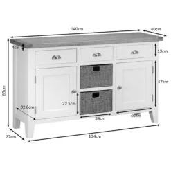 Suffolk Grey Painted Oak 2 Door Large Sideboard With Wicker Baskets -Furniture Sale Shop ls 1