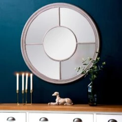 Marseille Distressed Grey Round Window Mirror 100 X 100cm