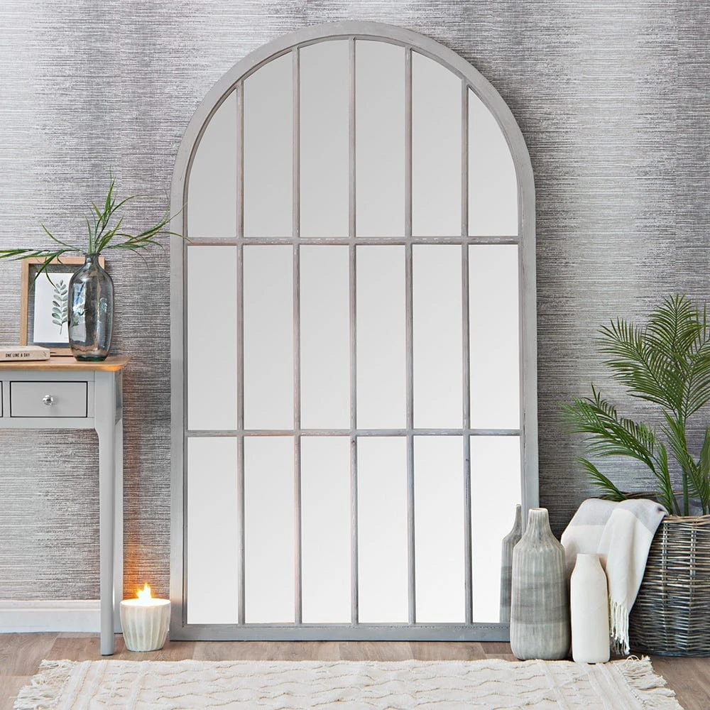 Geneva Large Grey Arched Window Mirror 105 X 177cm 3 Geneva Large Grey Arched Window Mirror 105 X 177cm