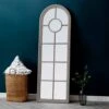 Rouen Narrow Grey Arched Window Hallway Mirror 60 X 180cm -Furniture Sale Shop mir10 g