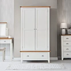 Chester White Painted Oak 2 Door Wardrobe With Drawer