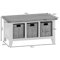 Chester Stone Painted Oak Hall Bench With Wicker Baskets -Furniture Sale Shop nc lhb checked