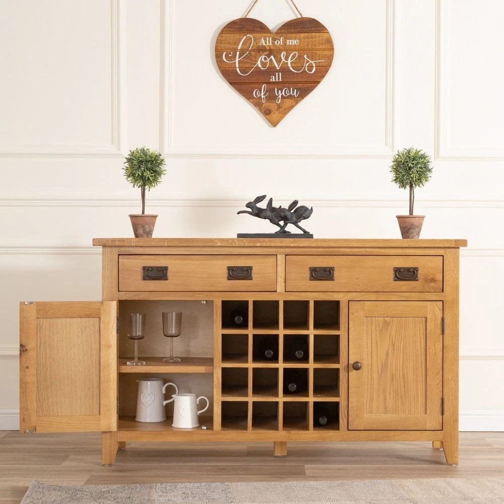 Rustic Oak 2 Door Large Sideboard With Wine Rack 3 Rustic Oak 2 Door Large Sideboard With Wine Rack