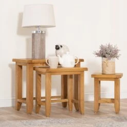 Rustic Oak Nest Of 3 Tables
