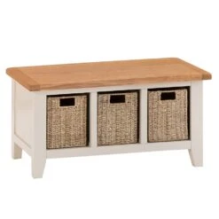 Chester Stone Painted Oak Hall Bench With Wicker Baskets -Furniture Sale Shop nc prt hb x 1