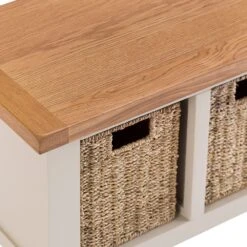 Chester Stone Painted Oak Hall Bench With Wicker Baskets -Furniture Sale Shop nc prt hb x 3