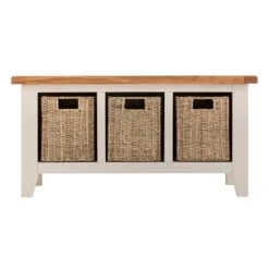 Chester Stone Painted Oak Hall Bench With Wicker Baskets -Furniture Sale Shop nc prt hb x 8