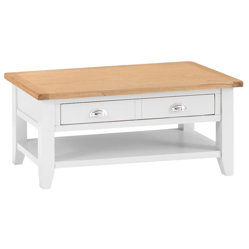 Chester White Painted Oak Coffee Table With Drawers 4 Chester White Painted Oak Coffee Table With Drawers - Image 2
