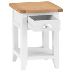 Chester White Painted Oak 1 Drawer Small Lamp Table -Furniture Sale Shop nc prt sit 3 w