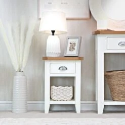 Chester White Painted Oak 1 Drawer Small Lamp Table