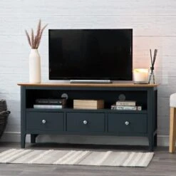 Bergen Blue Painted Oak Large TV Unit