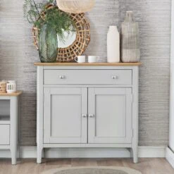 Bergen Grey Painted Oak 2 Door 1 Drawer Mini Sideboard