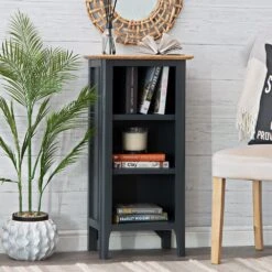 Bergen Blue Painted Oak Small Narrow Bookcase