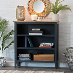 Bergen Blue Painted Oak Small Wide Bookcase