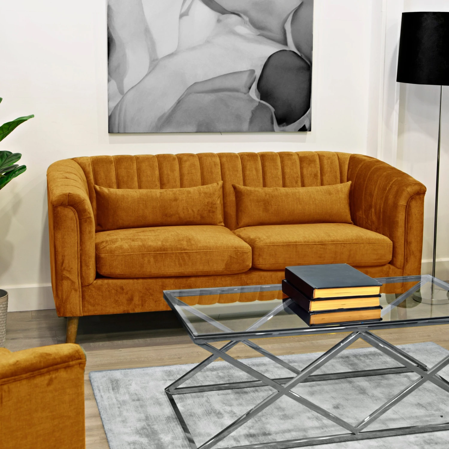 Meabh Gold 3 Seater Sofa With Two Pillows 3 Meabh Gold 3 Seater Sofa With Two Pillows