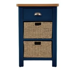 Rutland Blue Painted Oak 1 Drawer 2 Wicker Basket Cabinet -Furniture Sale Shop ra c12 tr 12 1