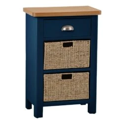 Rutland Blue Painted Oak 1 Drawer 2 Wicker Basket Cabinet -Furniture Sale Shop ra c12 tr 1 1
