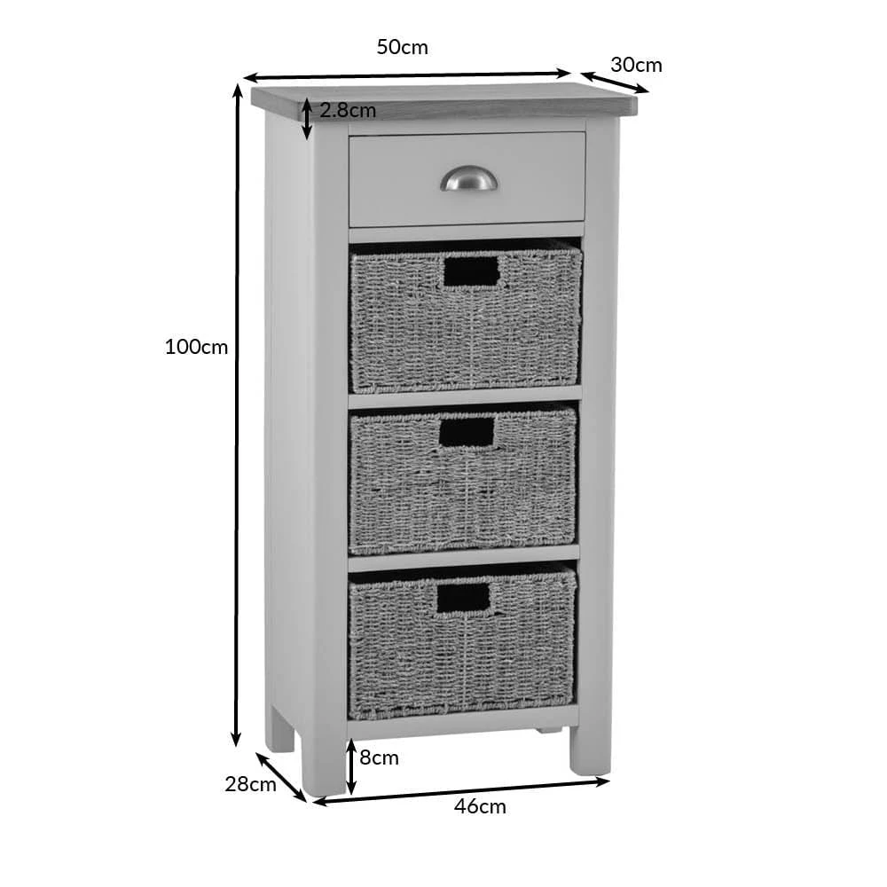 Rutland Blue Painted Oak 1 Drawer 3 Wicker Basket Cabinet 15 Rutland Blue Painted Oak 1 Drawer 3 Wicker Basket Cabinet - Image 13