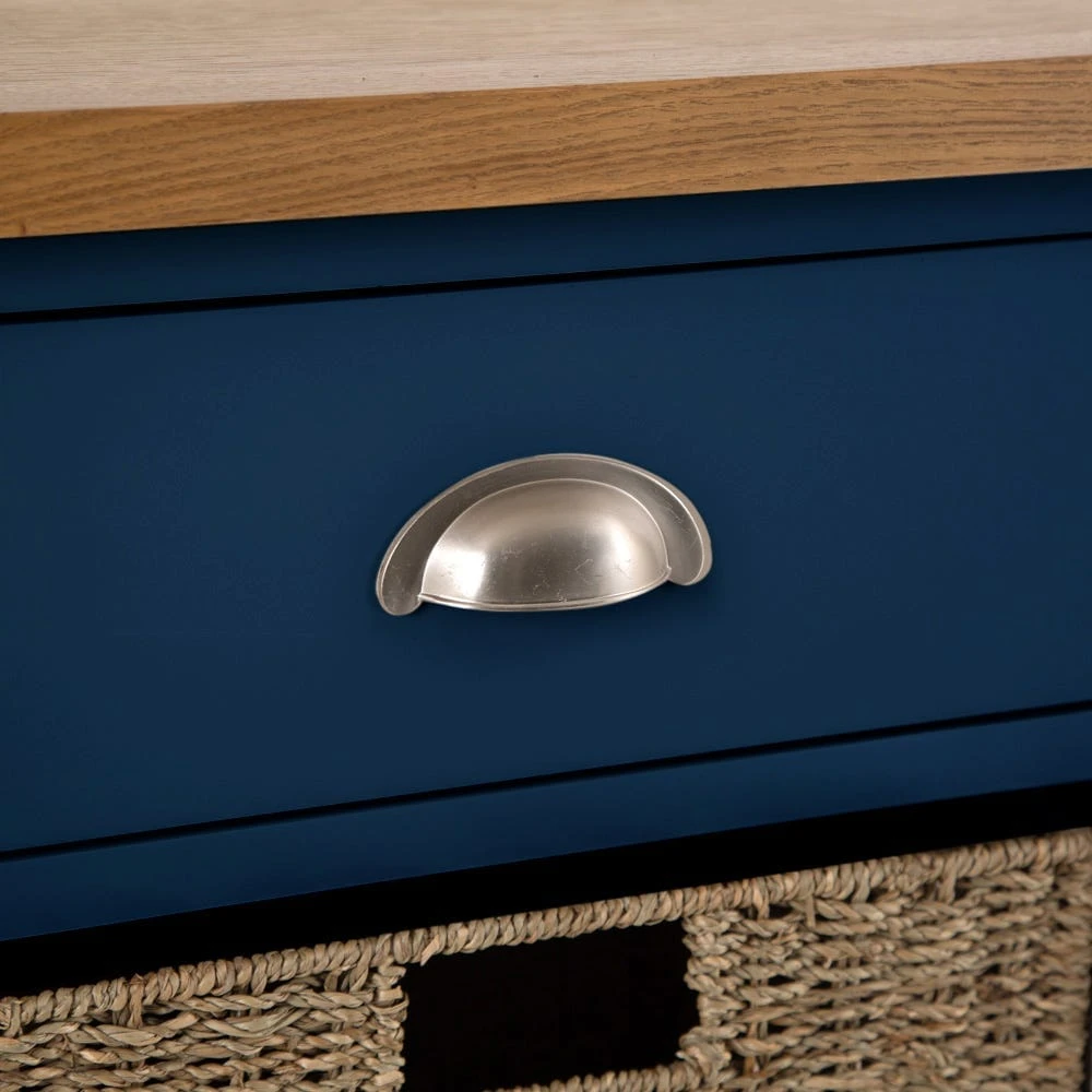 Rutland Blue Painted Oak 1 Drawer 3 Wicker Basket Cabinet 12 Rutland Blue Painted Oak 1 Drawer 3 Wicker Basket Cabinet - Image 10