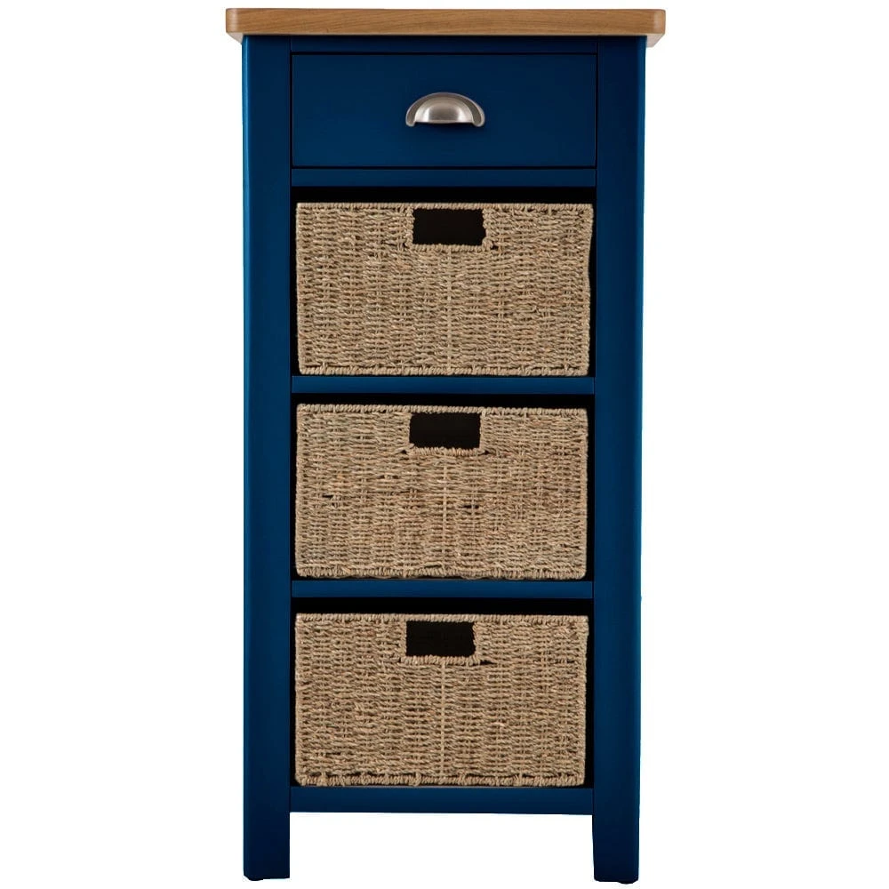 Rutland Blue Painted Oak 1 Drawer 3 Wicker Basket Cabinet 14 Rutland Blue Painted Oak 1 Drawer 3 Wicker Basket Cabinet - Image 12