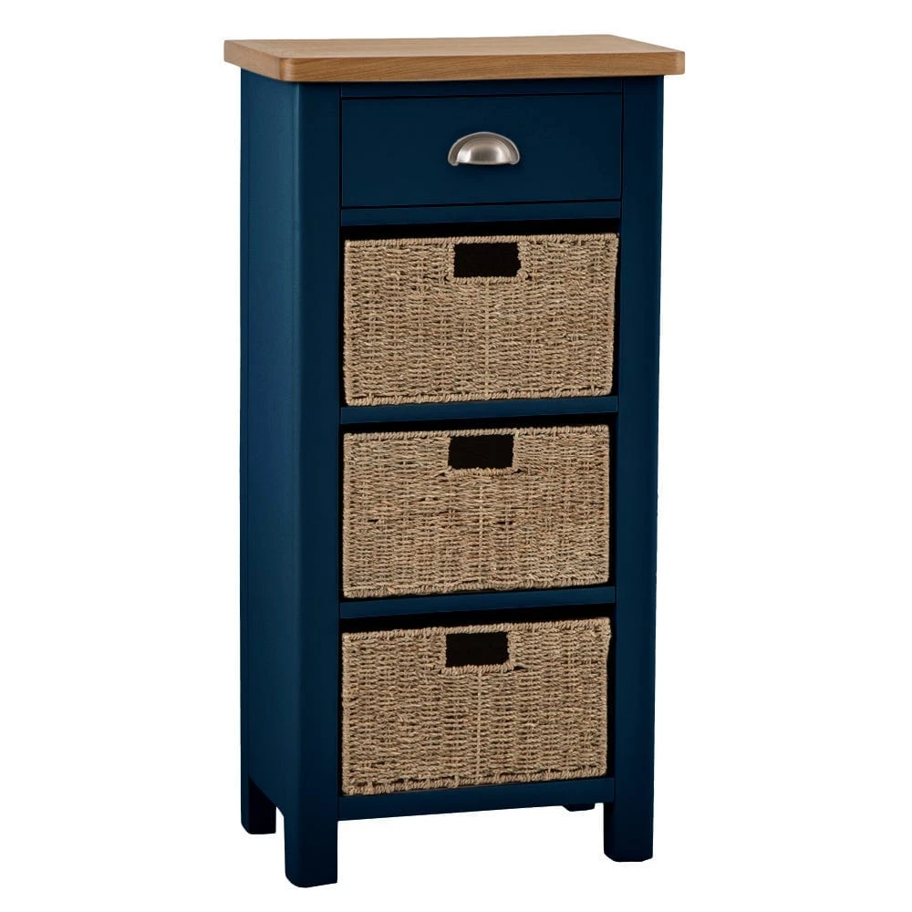 Rutland Blue Painted Oak 1 Drawer 3 Wicker Basket Cabinet 4 Rutland Blue Painted Oak 1 Drawer 3 Wicker Basket Cabinet - Image 2