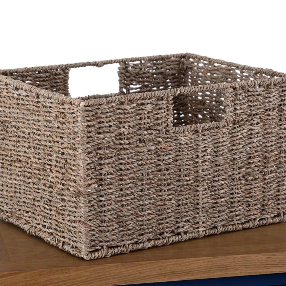 Rutland Blue Painted Oak 1 Drawer 3 Wicker Basket Cabinet 7 Rutland Blue Painted Oak 1 Drawer 3 Wicker Basket Cabinet - Image 5