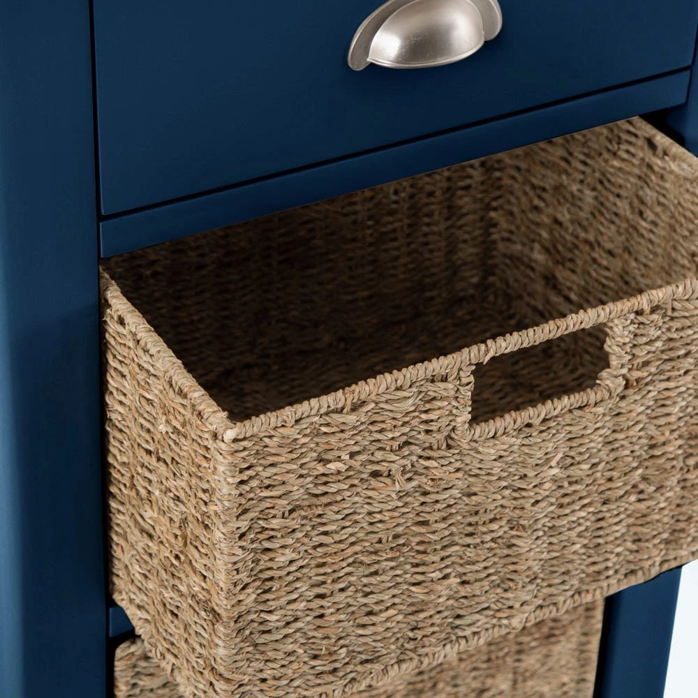 Rutland Blue Painted Oak 1 Drawer 3 Wicker Basket Cabinet 11 Rutland Blue Painted Oak 1 Drawer 3 Wicker Basket Cabinet - Image 9