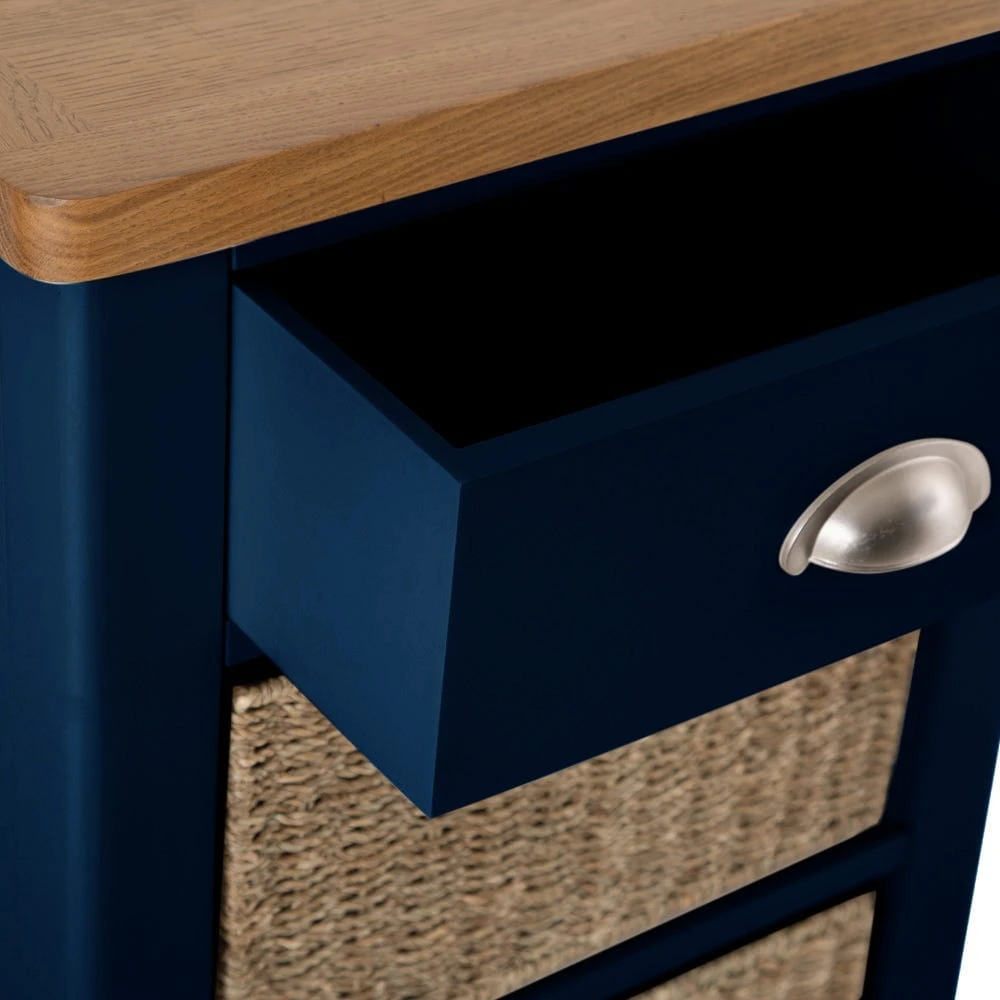 Rutland Blue Painted Oak 1 Drawer 3 Wicker Basket Cabinet 13 Rutland Blue Painted Oak 1 Drawer 3 Wicker Basket Cabinet - Image 11