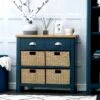 Rutland Blue Painted Oak 2 Drawer 4 Wicker Basket Cabinet 2 Rutland Blue Painted Oak 2 Drawer 4 Wicker Basket Cabinet -Furniture Sale Shop ra c24 b