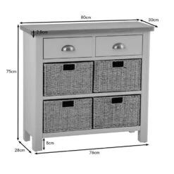 Rutland Blue Painted Oak 2 Drawer 4 Wicker Basket Cabinet -Furniture Sale Shop ra c24 dims blue