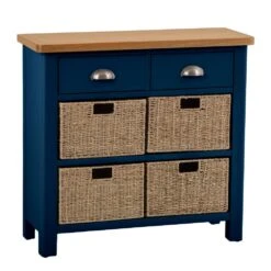 Rutland Blue Painted Oak 2 Drawer 4 Wicker Basket Cabinet -Furniture Sale Shop ra c24 tr 1 1