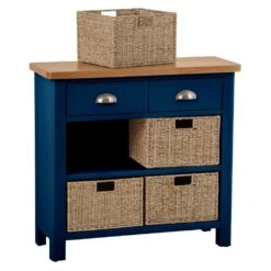 Rutland Blue Painted Oak 2 Drawer 4 Wicker Basket Cabinet -Furniture Sale Shop ra c24 tr 2 1