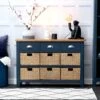 Rutland Blue Painted Oak 3 Drawer 6 Wicker Basket Cabinet 1 Rutland Blue Painted Oak 3 Drawer 6 Wicker Basket Cabinet -Furniture Sale Shop ra c36 b